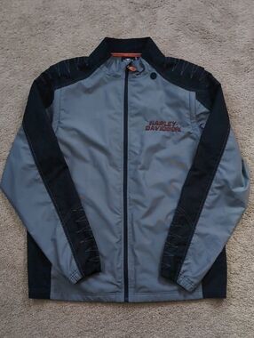 Harley-Davidson Gray and Black Windbreaker Jacket Or Vest (Removable Sleeves)